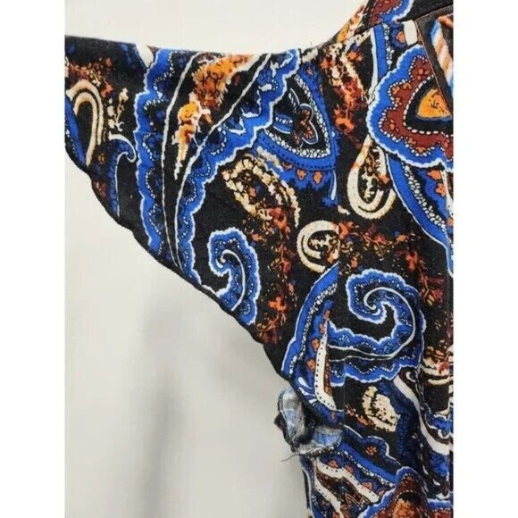DRESSBARN Women Paisley Tunic Top 2X Blue Embroidered Asymmetric Short Sleeve - Picture 2 of 6